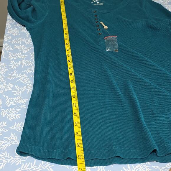 NWOT Natural Reflections Womens Sz M Teal Waffle Knit Henley Y2K 90s Grunge Top - Picture 7 of 10